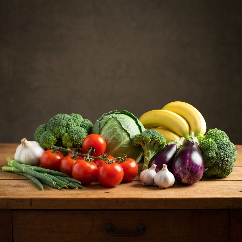 Fresh vegetables, fruits, and herbs